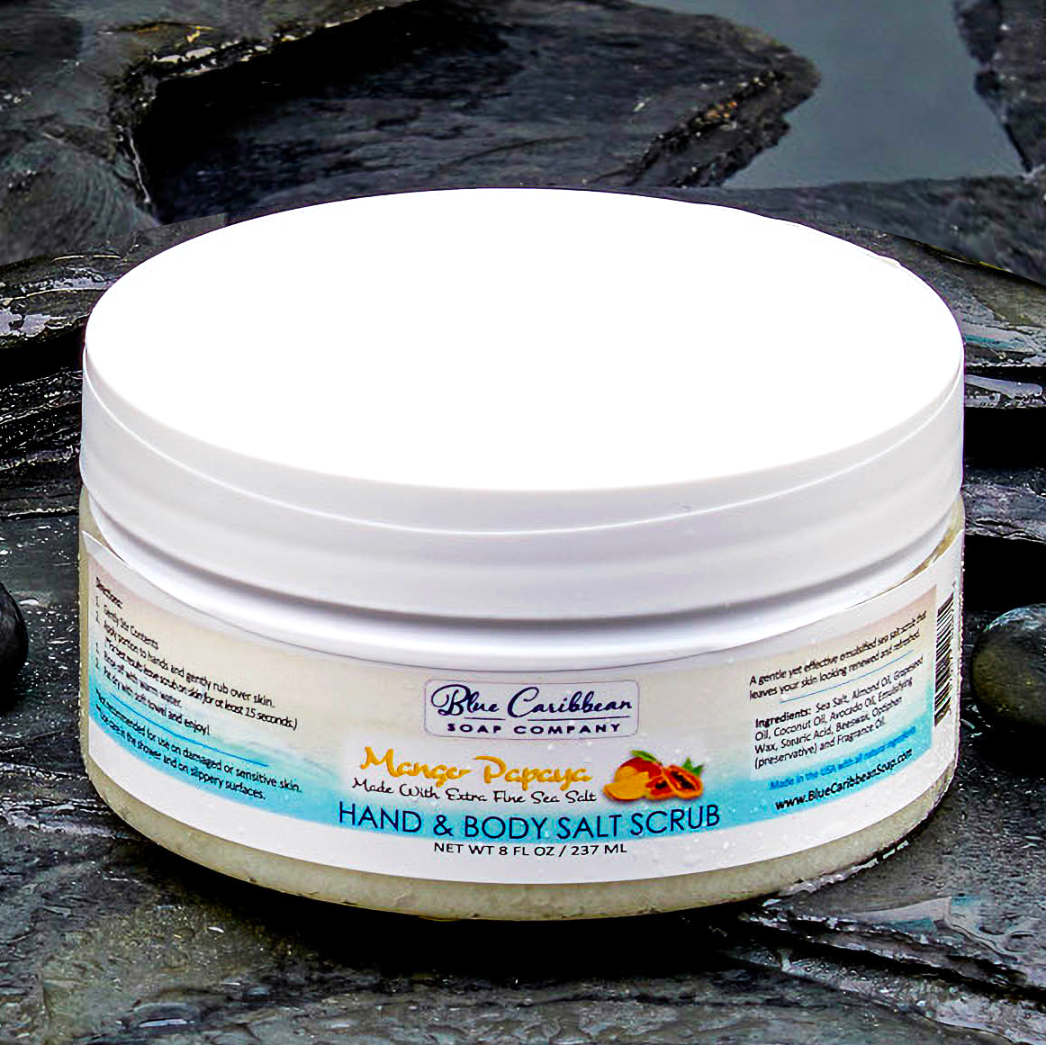 Blue Caribbean Sea Salt Scrub, 8 oz – Mango Papaya